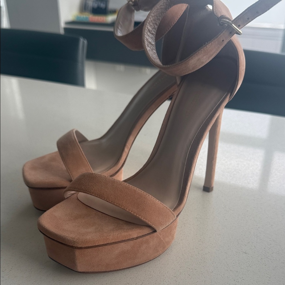 Stuart Weitzman Tan Suede Platform Heels